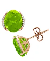 Peridot (3-3/4 ct. t.w.) & Diamond (1/20 ct. t.w.) Stud Earrings in 14k Gold