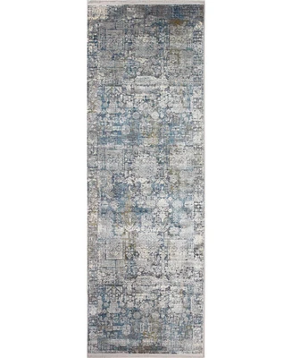 Bashian Charm Cha-05 Gray, Blue 2'6" x 8' Runner Rug