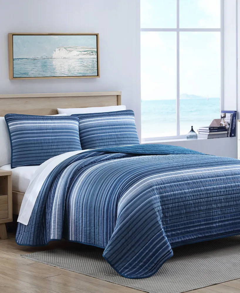 Nautica Coveside Blue Cotton Reversible 2-Piece Quilt Set, Twin