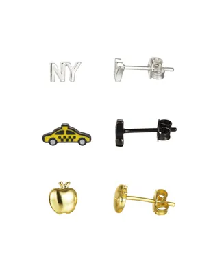 Unwritten Silver Plated Two-Tone New York City Earring Trio Set