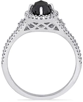 Diamond Oval Black Halo Engagement Ring (1 ct. t.w.) 14k White Gold