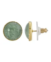 2028 Gold-Tone Semi Precious Round Stone Stud Earrings