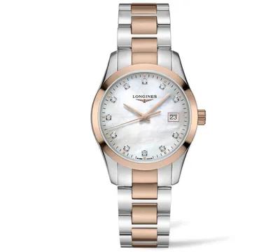Longines Women's Swiss Conquest Classic Diamond (1/20 ct. t.w.) Two-Tone Stainless Steel Bracelet Watch 34mm