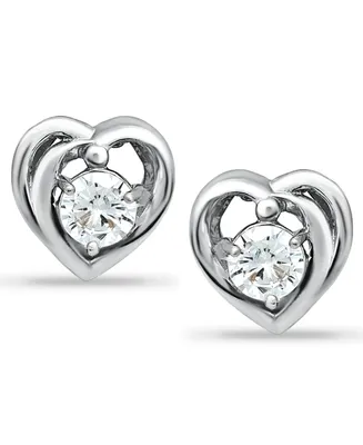 Giani Bernini Cubic Zirconia Heart Solitaire Stud Earrings in Sterling Silver, Created for Macy's