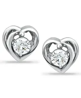 Giani Bernini Cubic Zirconia Heart Solitaire Stud Earrings in Sterling Silver, Created for Macy's