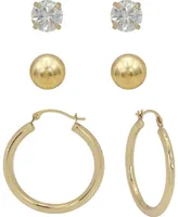 3-Pc. Earrings Set Hoop, Ball Stud & Cubic Zirconia