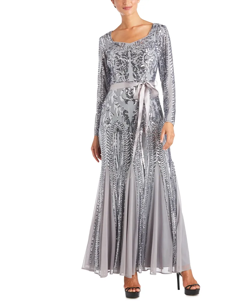 R & M Richards Petite Embellished Godet Gown