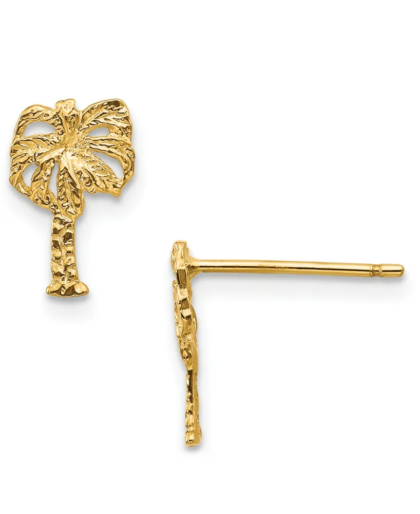 Palm Tree Stud Earrings in 14k Gold