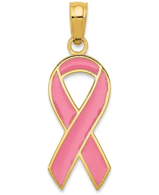 Pink Enamel Awareness Charm Pendant in 14k Gold