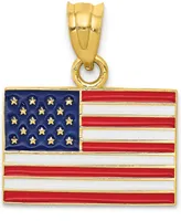 Usa Flag Charm Pendant in 14k Yellow Gold & Enamel