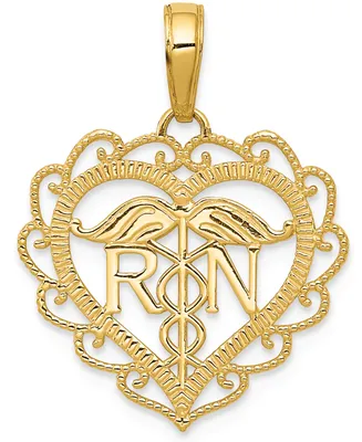 Registered Nurse Open Heart Charm Pendant in 14k Gold