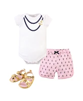 Little Treasure Baby Girls Cotton Bodysuit, Pant and Shoe 3pc Set