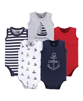 Hudson Baby Boys Cotton Sleeveless Bodysuits 5pk, Captain, 18-24 Months