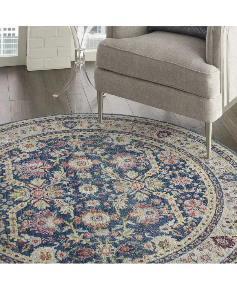 Nourison Home Ankara Global ANR13 Navy and Multi 4' Round Rug