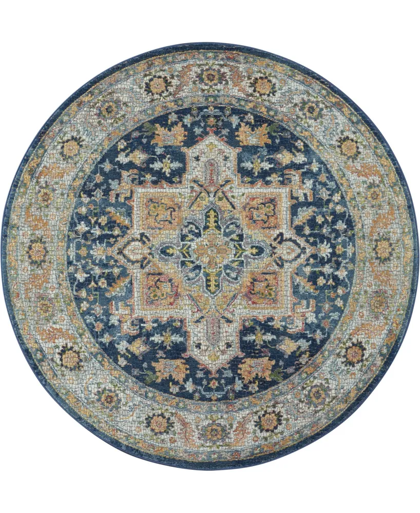 Nourison Home Ankara Global ANR11 Blue and Multi 4' Round Rug