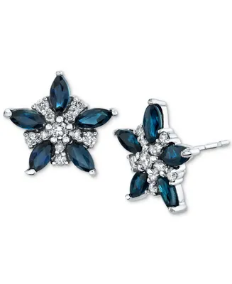 Sapphire (1-1/3 ct. t.w.) & Diamond (1/5 ct. t.w.) Flower Stud Earrings in 14k White Gold