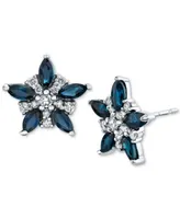 Sapphire (1-1/3 ct. t.w.) & Diamond (1/5 ct. t.w.) Flower Stud Earrings in 14k White Gold