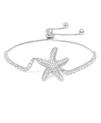 Silver Plate Cubic Zirconia Starfish Adjustable Bolo Bracelet