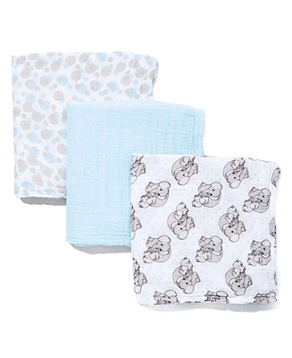 Precious Moments Baby Boys and Girls 3 Piece Coordinating Muslin Swaddling Blankets Set