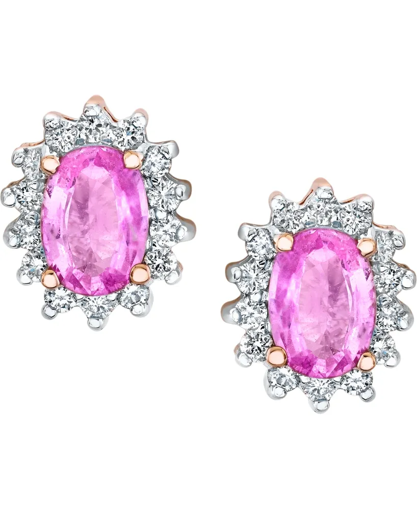 Pink Sapphire (2 ct. t.w.) & Diamond (3/8 ct. t.w.) Stud Earrings in 14k Rose Gold
