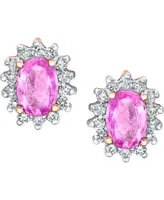 Pink Sapphire (2 ct. t.w.) & Diamond (3/8 ct. t.w.) Stud Earrings in 14k Rose Gold