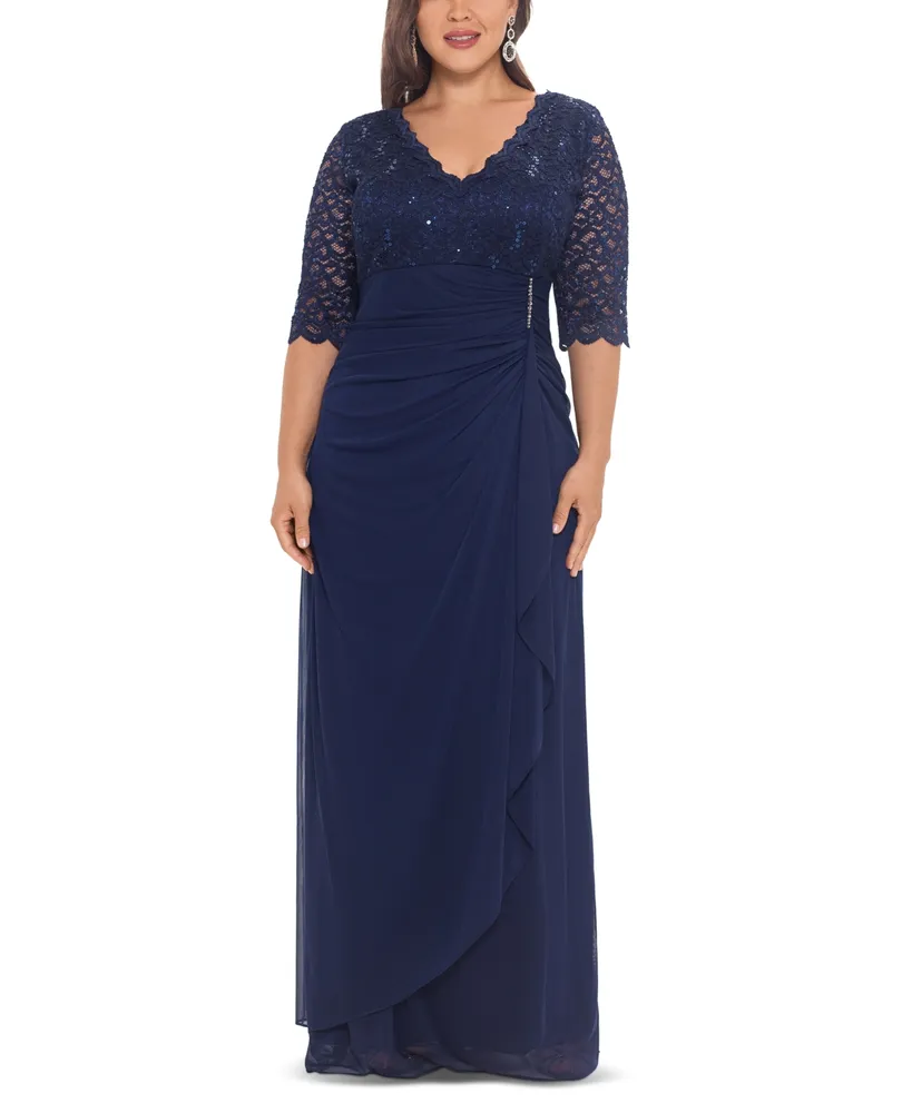 B&A by Betsy & Adam Plus V-Neck Gown