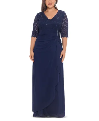 B&A by Betsy & Adam Plus V-Neck Gown