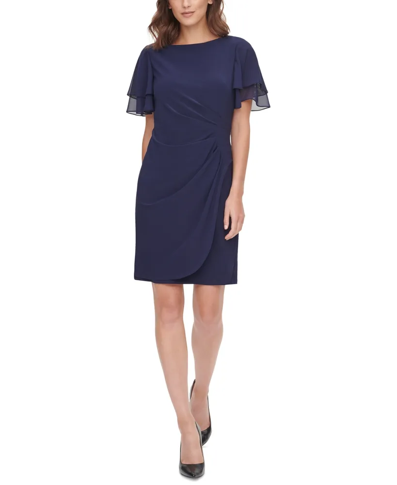 Jessica Howard Petite Chiffon-Sleeve Sheath Dress