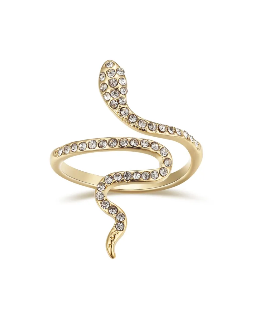 Unwritten Crystal Snake Bypass Ring - Gold