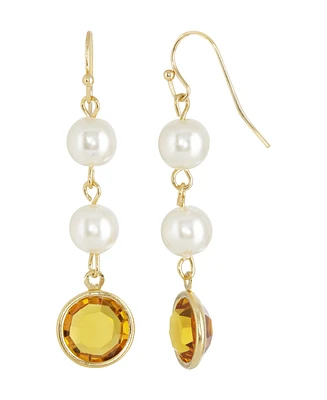 2028 Gold-Tone Imitation Pearl with Yellow Channels Drop Earring