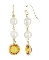 2028 Gold-Tone Imitation Pearl with Yellow Channels Drop Earring