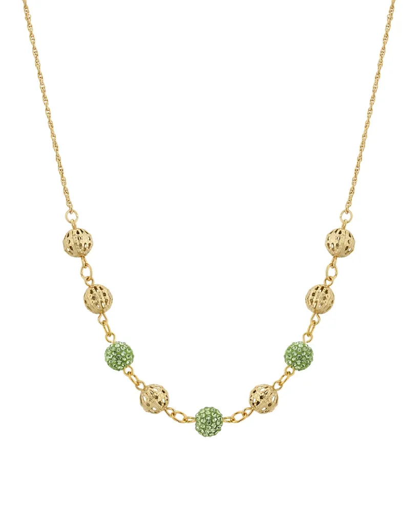 2028 Gold-Tone Round Balls with Green Fireballs 16" Adjustable Necklace