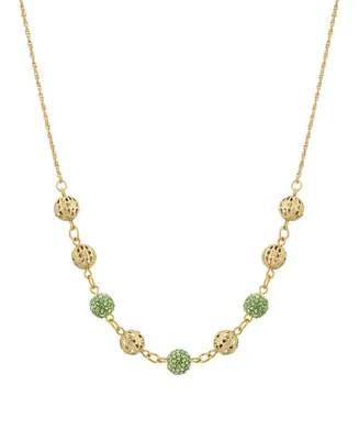 2028 Gold-Tone Round Balls with Green Fireballs 16" Adjustable Necklace