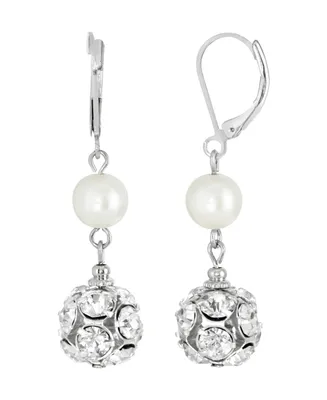 2028 Silver-Tone Imitation Pearl Crystal Fireball Drop Earrings