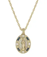 Symbols of Faith 14K Gold-Dipped Crystal Blue Enamel Virgin Mary Pendant 18" Necklace