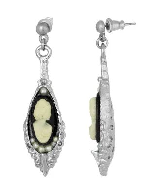 2028 Silver-Tone Black and White Cameo Drop Earring
