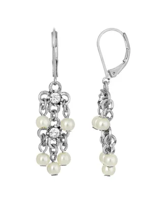 2028 Silver-Tone Crystal and Imitation Pearl Linear Earrings