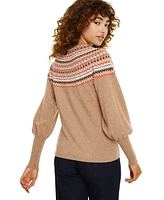 Charter Club Petite Fair Isle Balloon-Sleeve Cashmere Sweater, Created for Macy's