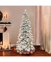 Puleo 7.5" Pre-Lit Flocked Slim Montville Spruce Artificial Christmas Tree