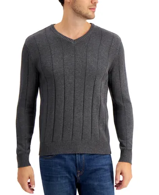 Club Room Men's Drop-Needle V-Neck Cotton Sweater, Created for Macy's