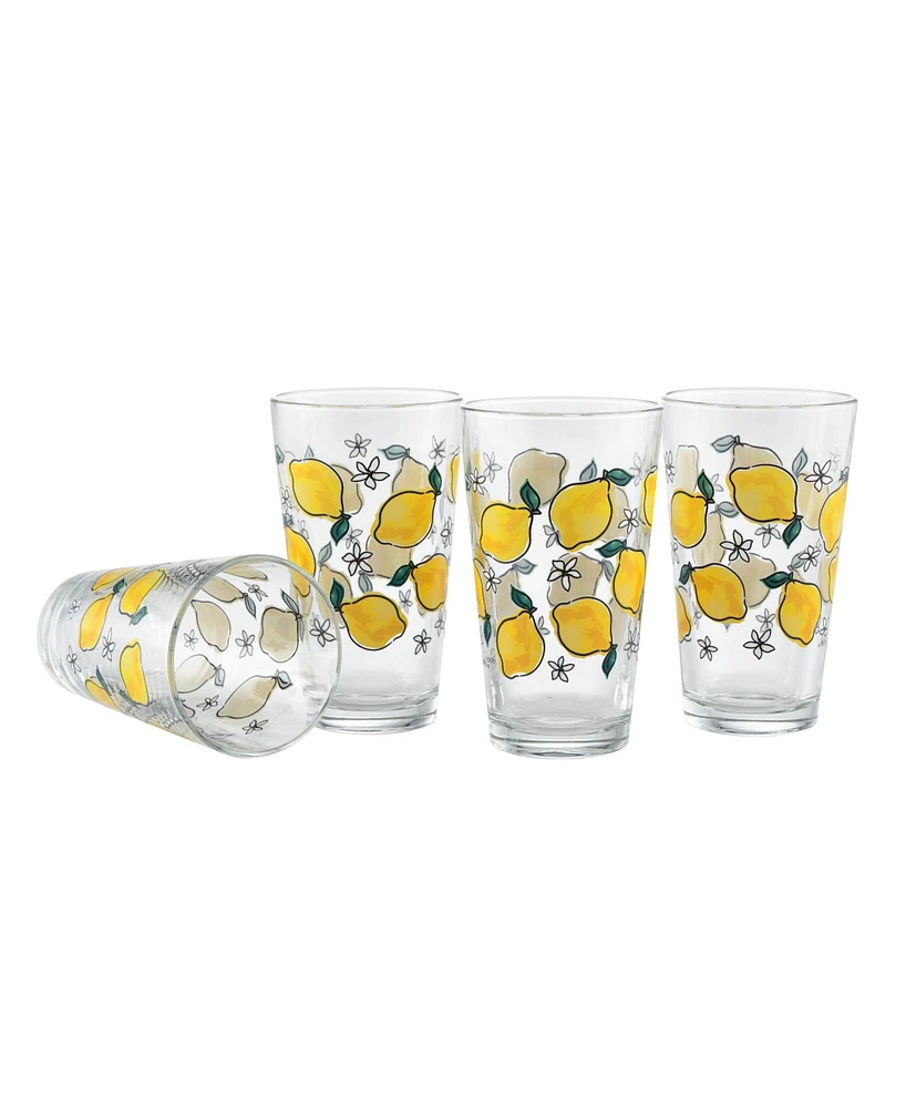 Culver Watercolor Lemons Pint Glass, Set of 4