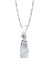 Opal (1/3 ct. t.w.) & Diamond (1/20 ct. t.w.) 18" Pendant Necklace in 14k White Gold