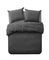 Cathay Home Inc. Microfiber Washed Crinkle Duvet Cover Set, Full/Queen