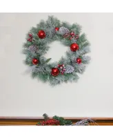 Northlight Flocked Pine with Ornaments and Berries Artificial Christmas Wreath-Unlit