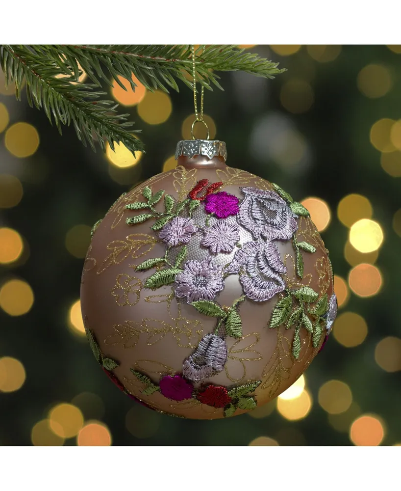 Northlight Floral Applique Glass Christmas Ball Ornament