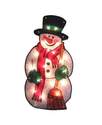 Northlight Lighted Snowman with Broom Christmas Window Silhouette