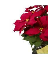 Northlight Red Artificial Christmas Poinsettia with Gold Tone Wrapped Pot