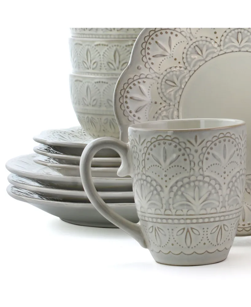 Elama Lace 16 Piece Luxurious Stoneware Dinnerware Set