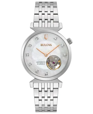 Bulova Women's Automatic Classic Regatta Diamond-Accent Stainless Steel Bracelet Watch 32.2mm - Silver