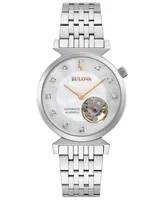 Bulova Women's Automatic Classic Regatta Diamond-Accent Stainless Steel Bracelet Watch 32.2mm